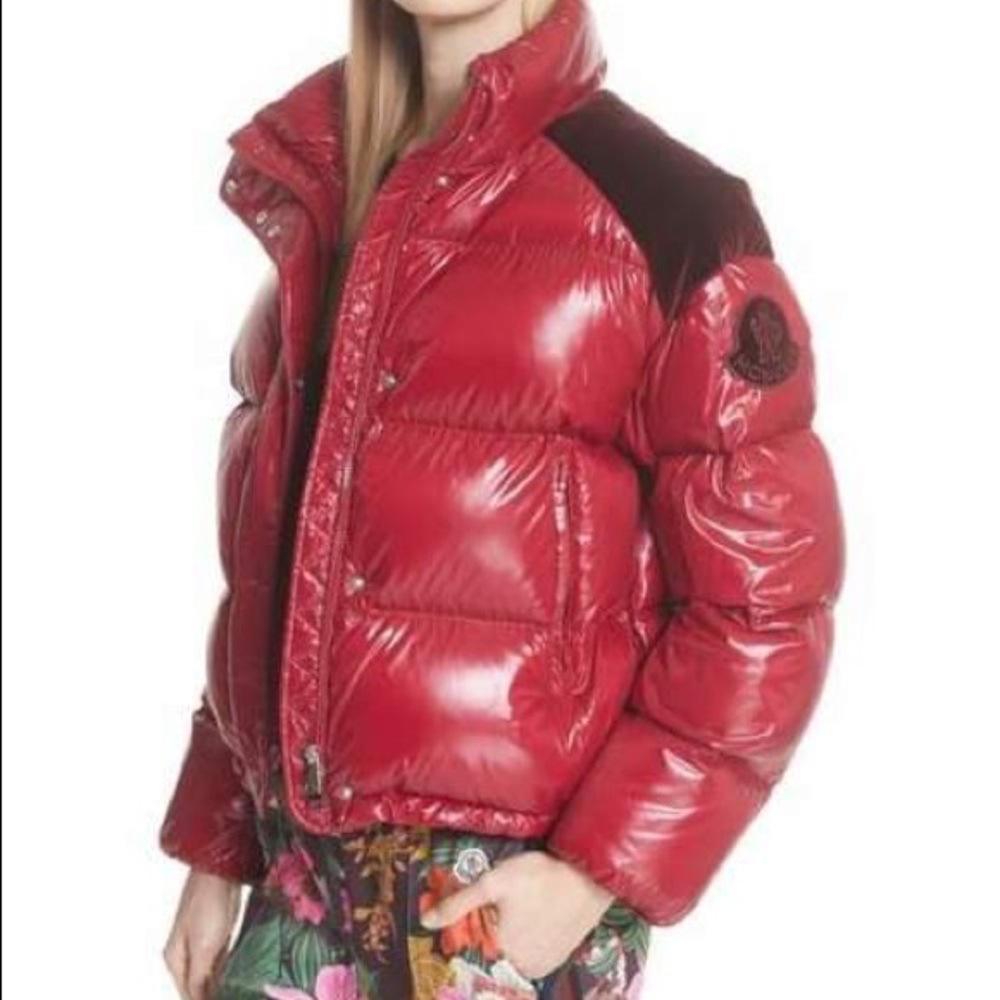 Runway piece. Red Moncler puffer with velvet trim. Only worn once
